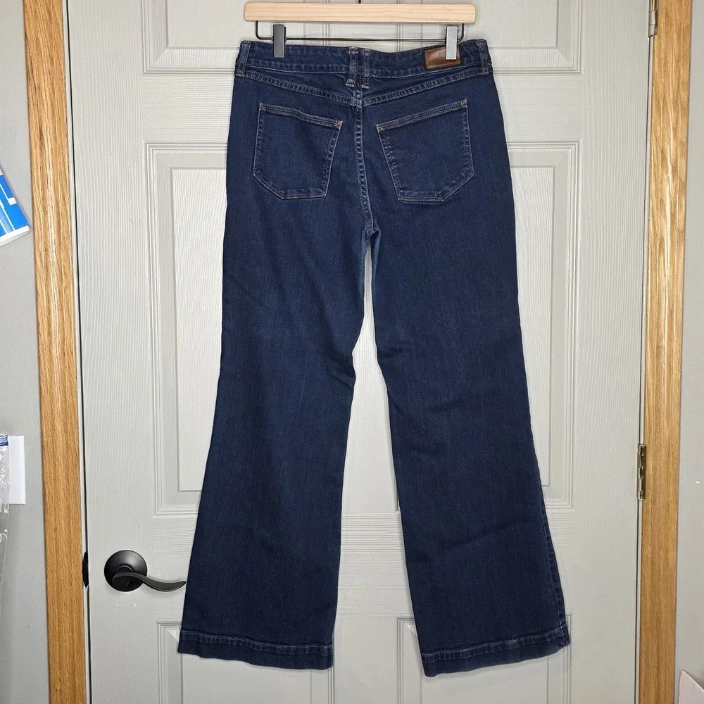 Lands End Womens Wide‎ Leg Trouser Denim Jeans Size 8 Dark Wash